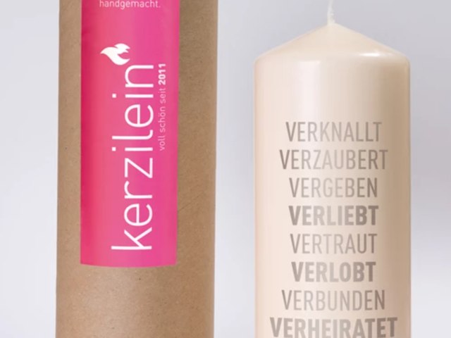 Mea Living Kerze Flamme VERLIEBT VERLOBT grau 1