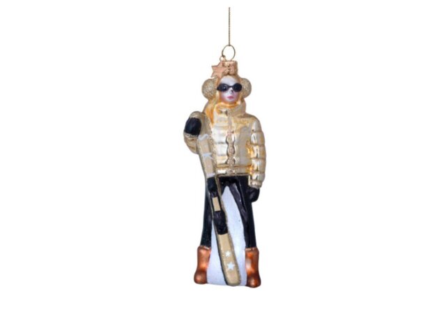 Vondels  Weihnachtsanhänger Glas Gold lady Ski 1